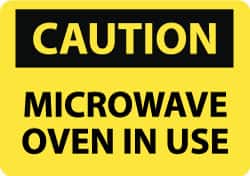 Accident Prevention Sign: Rectangle, "Caution, MICROWAVE OVEN IN USE"