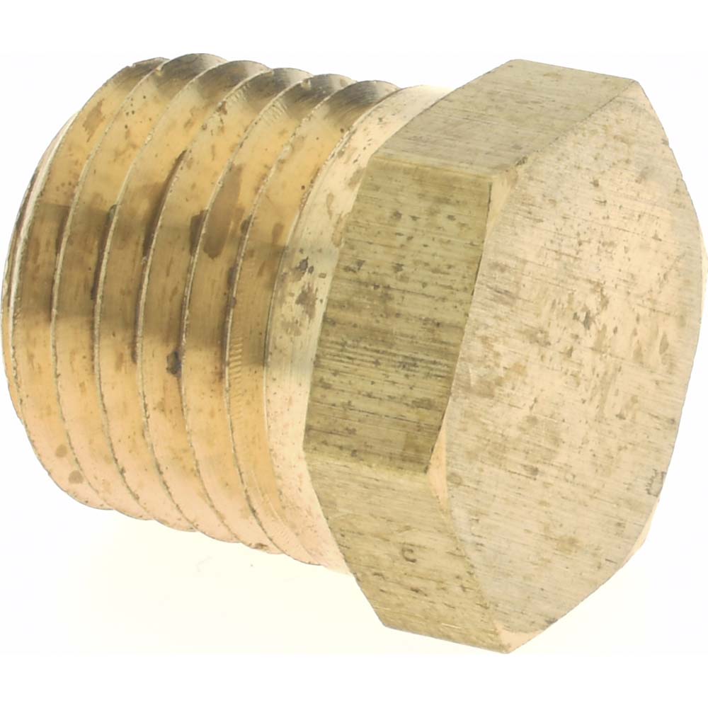 Industrial Pipe Hex Plug: 1/4" Male Thread, MNPTF - 1,200 Max psi, Brass