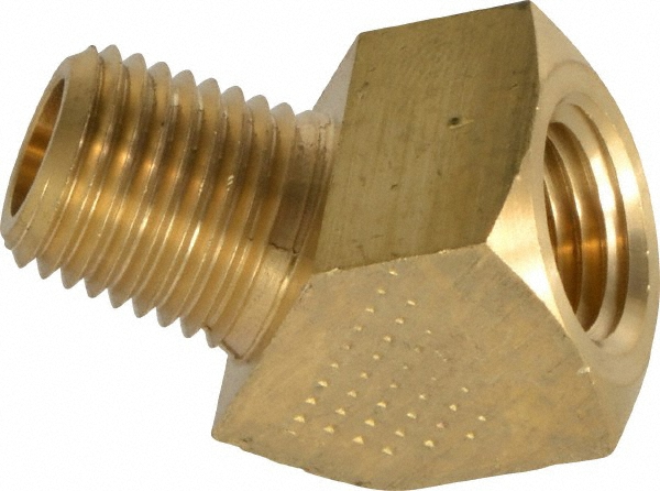 Industrial Pipe 45 &deg; Street Elbow: 1/4" Female Thread, 1/4" Male Thread, MNPTF x FNPTF - 1,200 Max psi, Brass