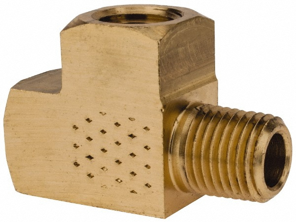 Industrial Pipe Street Tee: 1/4" Female Thread, 1/4" Male Thread, MNPTF x FNPTF - 1,200 Max psi, Brass