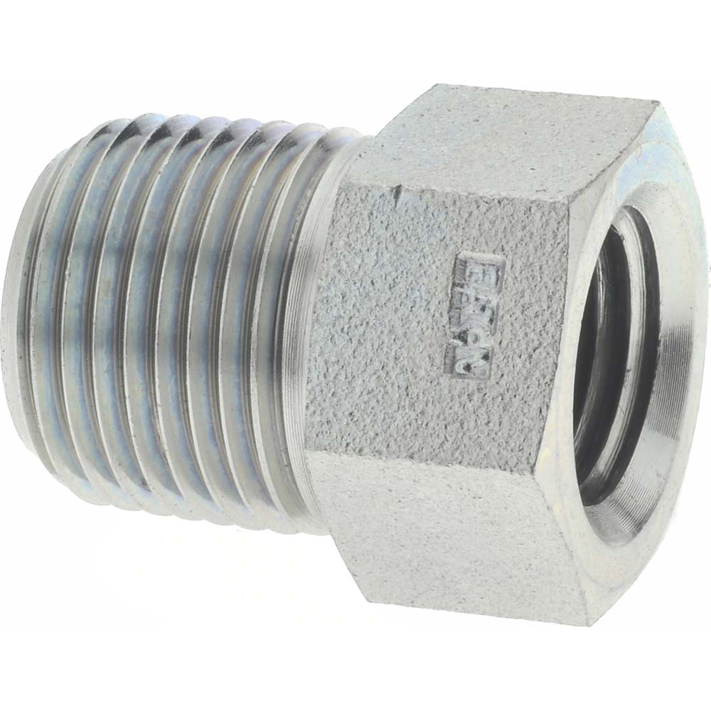 Industrial Pipe Bushing: 1/4" Female Thread, 3/8" Male Thread, MNPT x FNPT - 5,000 Max psi, Steel