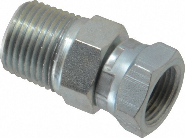 Industrial Pipe Adapter: 3/8-18 Female Thread, 1/2-14 Male Thread, MNPT x FNPSM