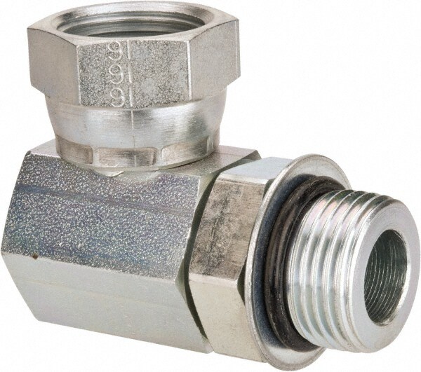 Industrial Pipe 90 ° Elbow Adapter: 3/4-14 Female Thread, 1-1/16-12 Male Thread, FNPSM x Male Straight Thread O-Ring