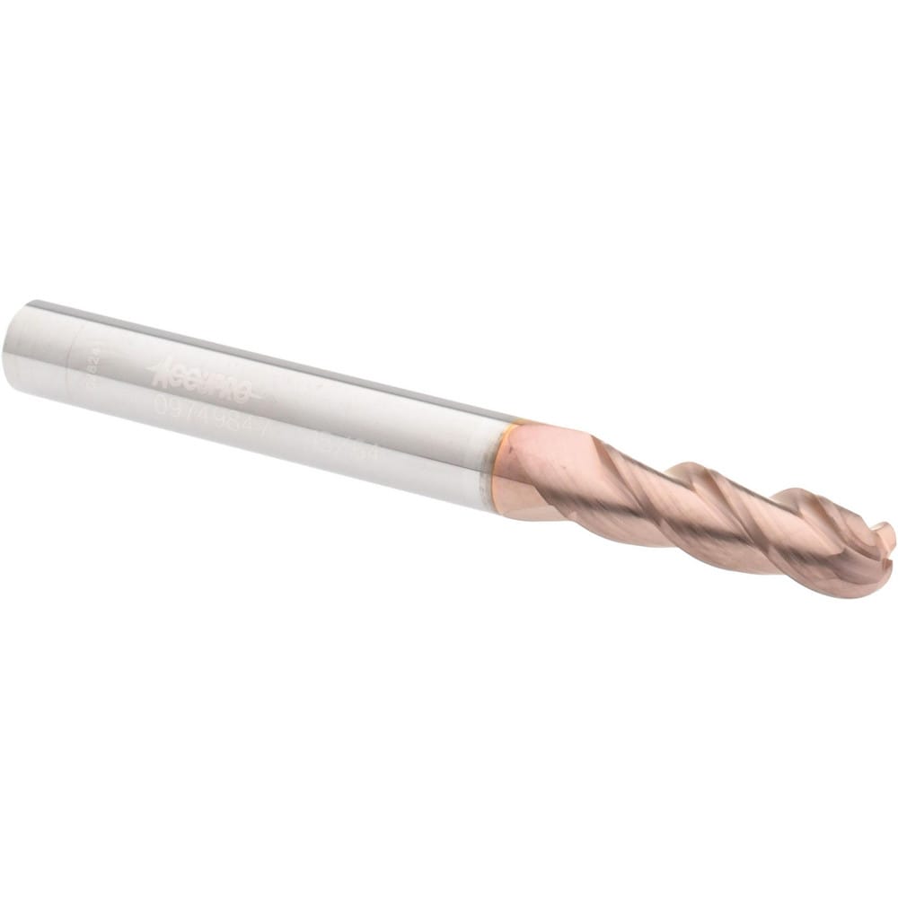 Ball End Mill: 0.2344" Dia, 0.75" LOC, 3 Flute, Solid Carbide