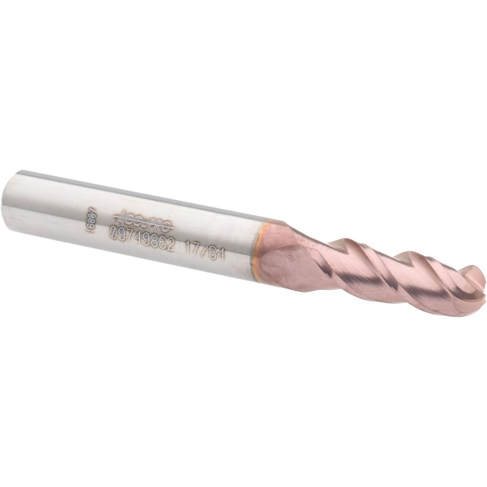 Ball End Mill: 0.2656" Dia, 0.75" LOC, 3 Flute, Solid Carbide