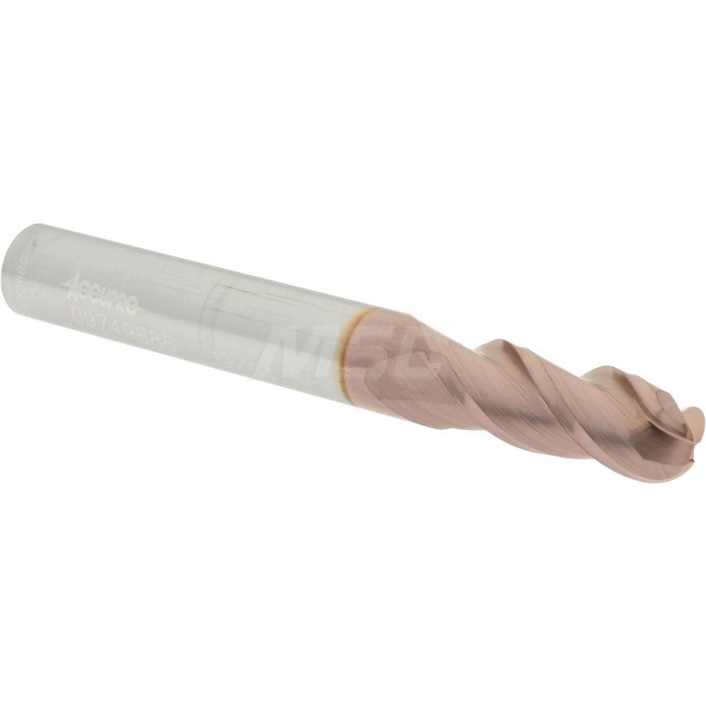 Ball End Mill: 0.2969" Dia, 0.75" LOC, 3 Flute, Solid Carbide