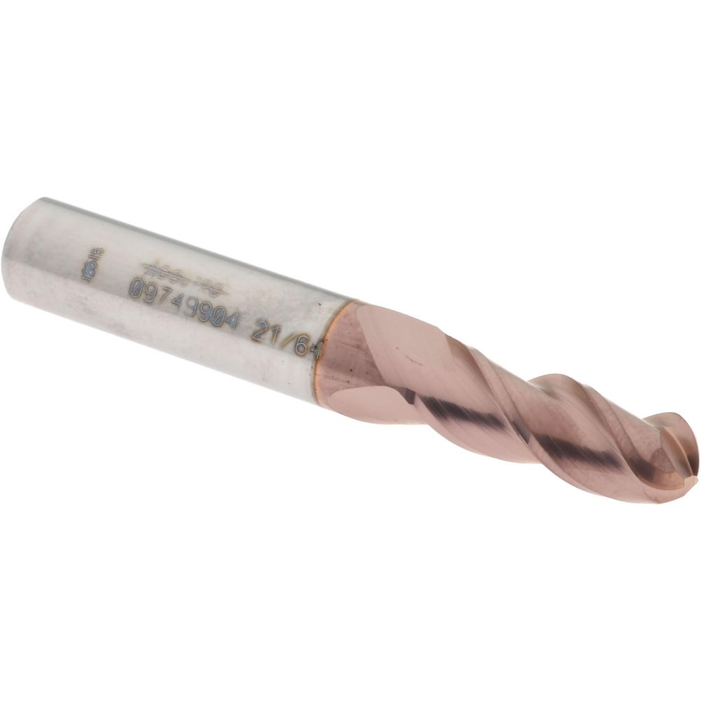 Ball End Mill: 0.3281" Dia, 0.875" LOC, 3 Flute, Solid Carbide