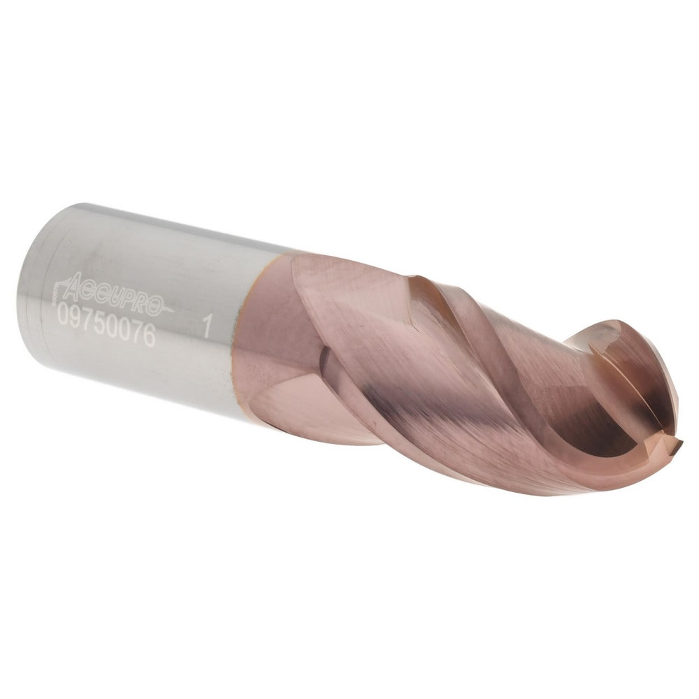 Ball End Mill: 1" Dia, 1.75" LOC, 3 Flute, Solid Carbide