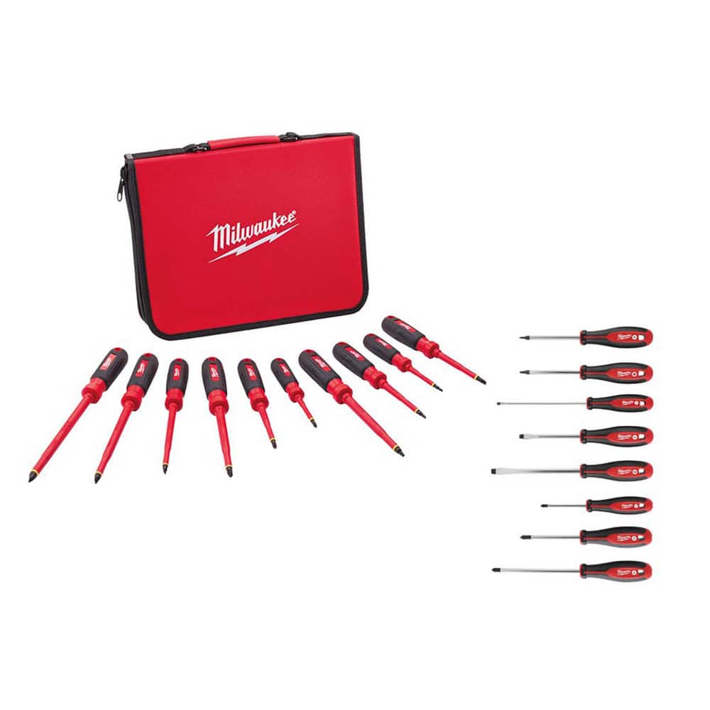 Screwdriver Sets; Screwdriver Types Included: Insulated Slotted; Phillips; Square ; Container Type: Case ; Tether Style: Not Tether Capable ; Number Of Pieces: 18 ; Insulated: Yes