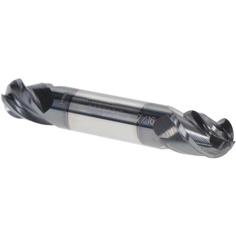 Ball End Mill: 0.4375" Dia, 0.5625" LOC, 4 Flute, Solid Carbide