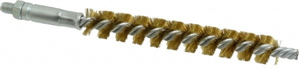 Double Stem/Single Spiral Tube Brush: 9/16" Dia, 6-1/4" OAL, Brass Bristles