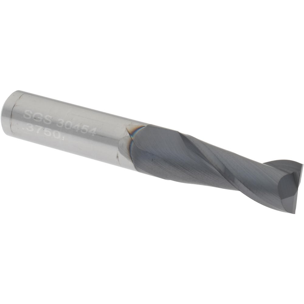 SGS 30454 Square End Mill: 3/8 Dia, 1 LOC, 3/8 Shank Dia, 2-1/2 OAL, 2 Flutes, Solid Carbide Image