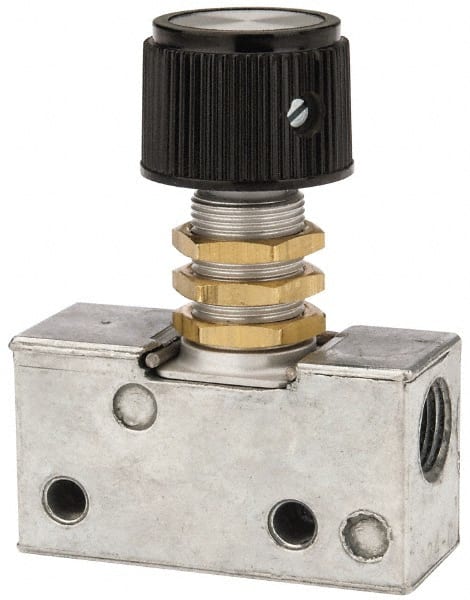 Mechanically Operated Valve: 3-Way, Panel Button Actuator, 1/8" Inlet, 2 Position