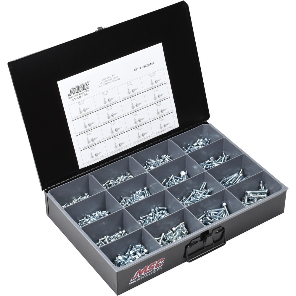 1,025 Piece, #8x3/4 to 1/4x2, Steel Sheet Metal Screw Assortment