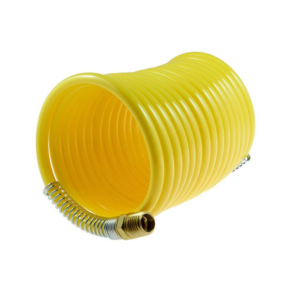 Coiled & Self Storing Hose: 1/4" ID, 17' Long, Male Rigid x Male Rigid - 185 Max psi, Yellow