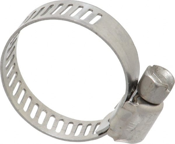 Worm Gear Clamp: SAE 8, 7/16 to 1" Dia, Stainless Steel Band