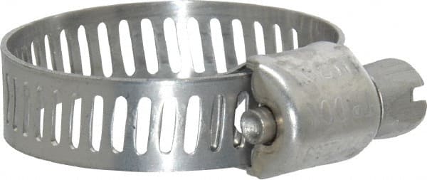 Worm Gear Clamp: SAE 10, 1/2 to 1-1/16" Dia, Stainless Steel Band