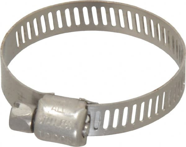Worm Gear Clamp: SAE 16, 11/16 to 1-1/2" Dia, Stainless Steel Band