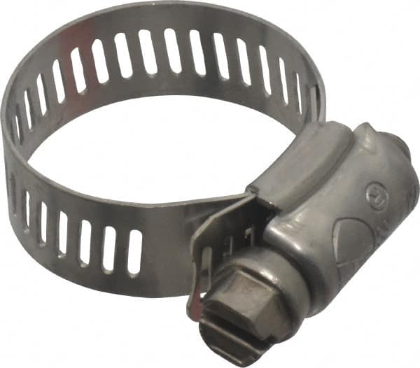 Worm Gear Clamp: SAE 12, 9/16 to 1-1/4" Dia, Stainless Steel Band