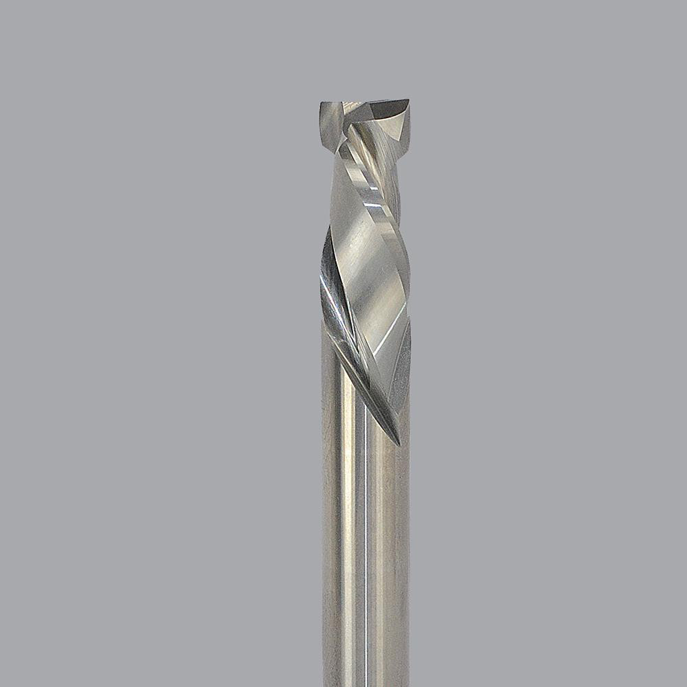 Spiral Router Bit: 3/8" Dia, 7/8" LOC, 3/8" Shank Dia, 2 Flute, Compression - 3" OAL, Solid Carbide, Bright/Uncoated Finish, Right Hand Cut, Series 60-100MW