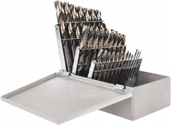 Drill Bit Set: Maintenance Length Drill Bits, 29 Pc, 135 °, High Speed Steel