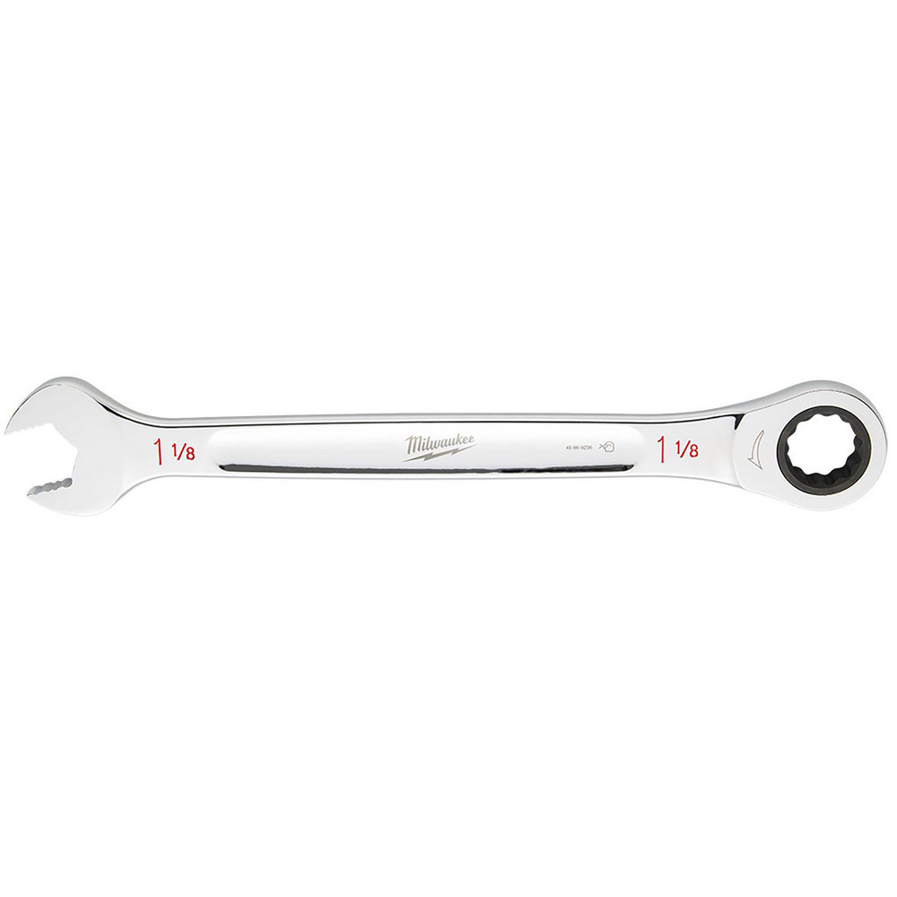 Combination Wrench: 1-1/8" Head Size, 0 deg Offset - 15.4700" OAL, Steel, Chrome Finish