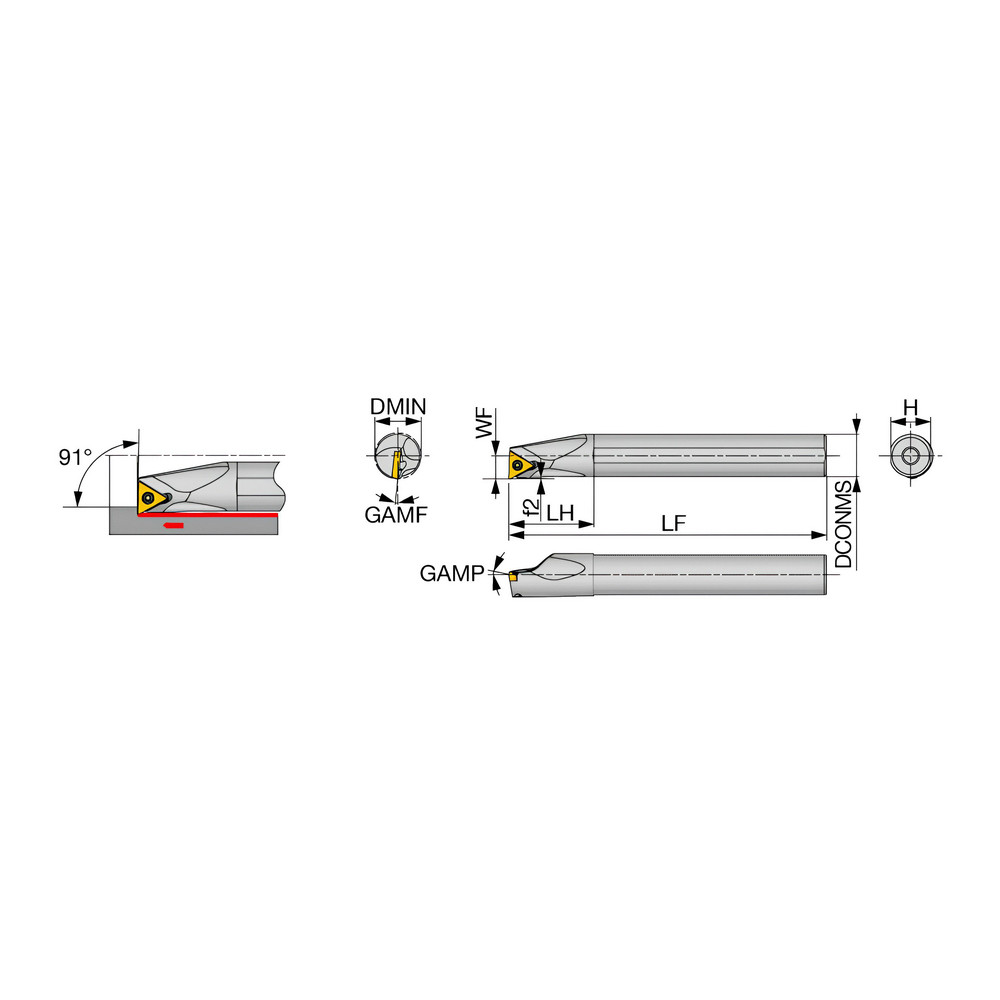 Tungaloy Indexable Boring Bar E16RSTFPR13D180, 18 mm Min Bore Dia