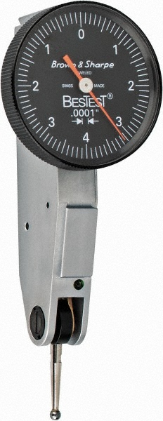 Horizontal Dial Test Indicator: 0.0080" Max, 0-5-0 Dial Reading - Series BesTest, 1" Dia, Black Dial, 0.000100" Graduation, 0.0800" Ball