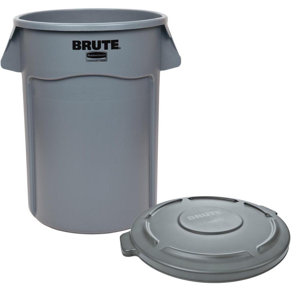 Trash Can: 44 gal, Round, Gray - Polyethylene, with Lid