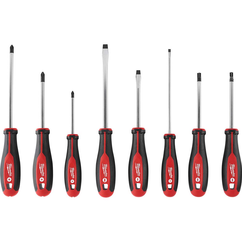 Screwdriver Set: 5 Pc, Philips, Square & Slotted - Includes (1) Phillips #1 x 3 in, (1) Phillips #2 x 1-1/2 in, (1) Phillips #2 x 4 in, (1) Phillips #2 x 6 in, (1) Slotted 1/4" x 1-1/2 in