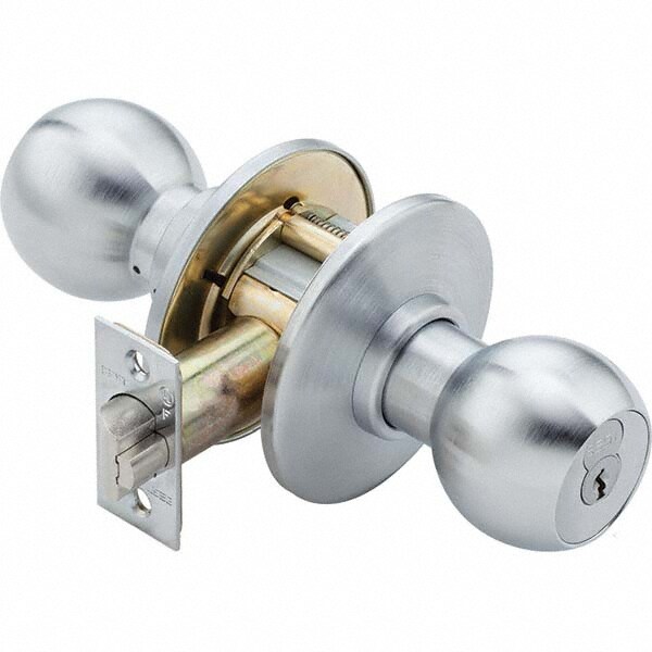 Knob Locksets; Type: Storeroom; Tumbler ; Door Thickness: 1 3/4 - 2 1/8 ; Back Set: 2-3/4 (Inch); Material: Brass ; Finish/Coating: Antimicrobial Coated; Satin Chrome ; Compatible Door Thickness: 1 3/4 - 2 1/8