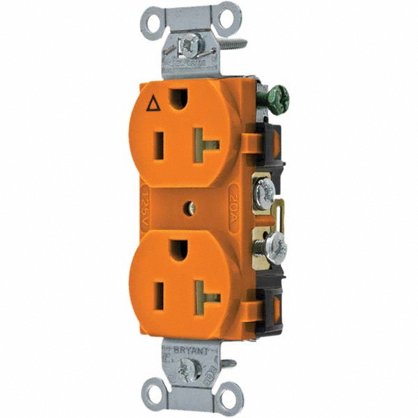 Straight Blade Duplex Receptacle: NEMA 5-20R, 20 Amps, Grounded - Commercial, Orange
