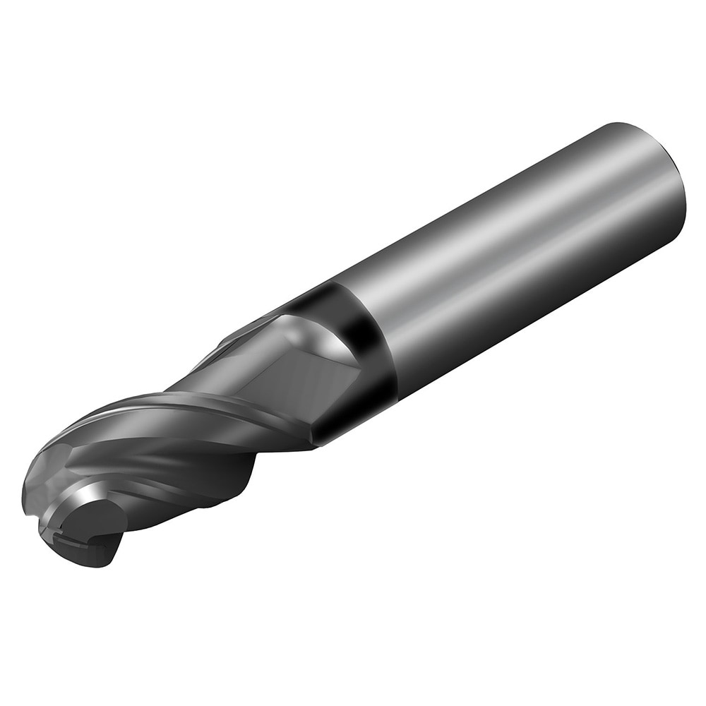 Ball End Mill: 4.78 mm Dia, 11.13 mm LOC, 3 Flute, Solid Carbide