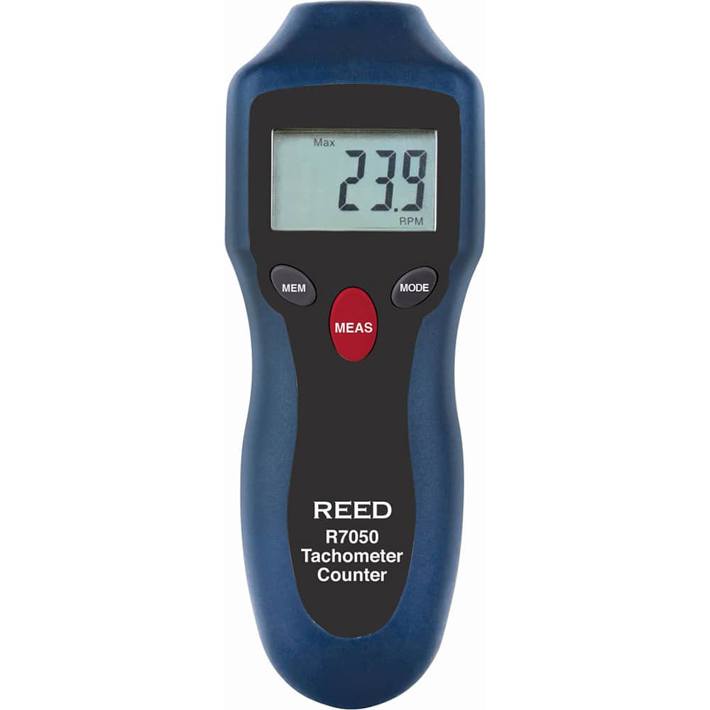 REED Instruments R7050 Tachometers; Type: Non-Contact ; Minimum Measurement (RPM): 2.00 ; Maximum Measurement (RPM): 99999.00 ; Meter Length (mm): 160.00 ; Meter Length (Decimal Inch): 6.3000 ; Meter Width (mm): 58.00 