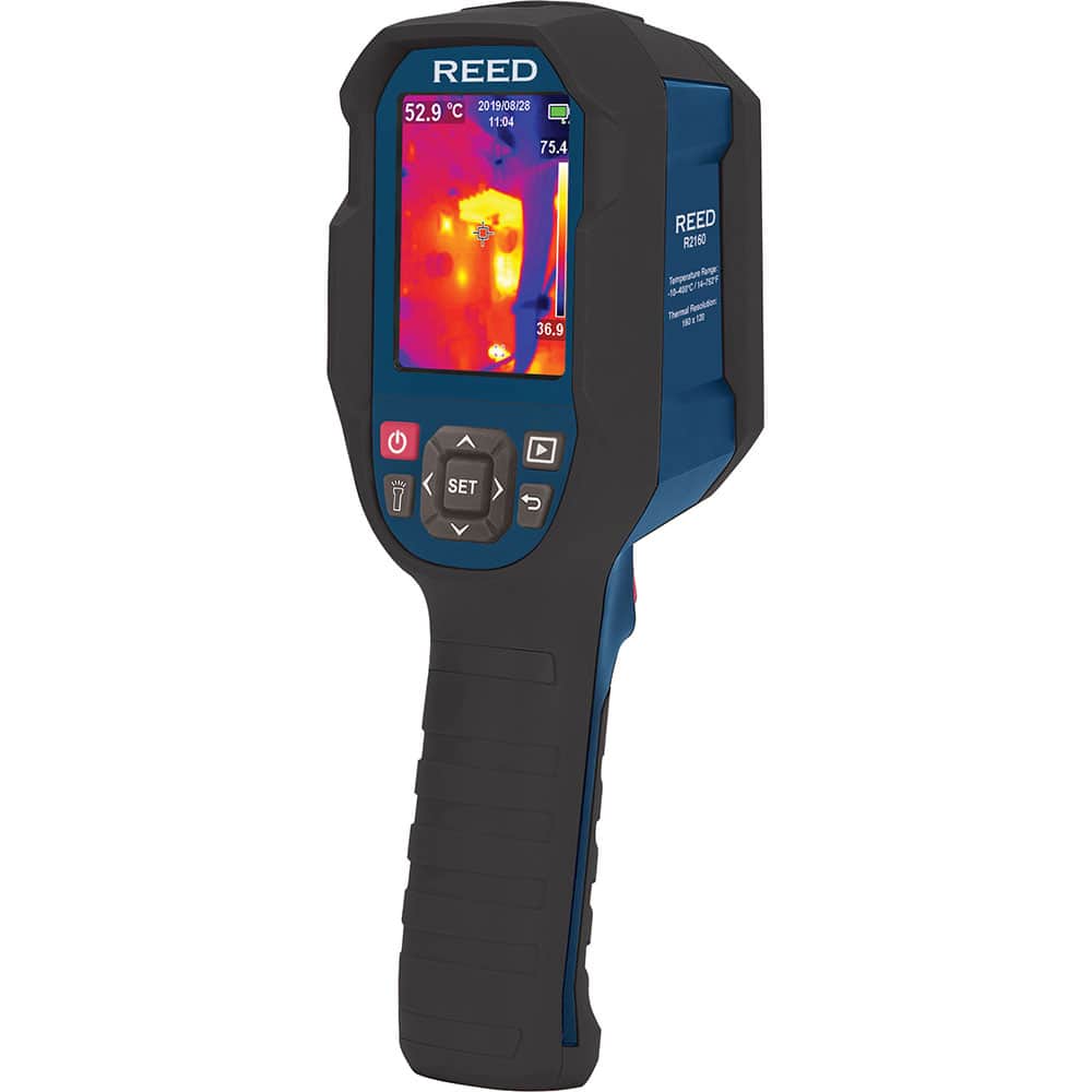 REED Instruments R2160 Thermal Imaging Cameras; Display Type: Color TFT; Accuracy (C): +/- 2; Resolution: 0.1 Deg; Power Source: Rechargeable Lithium-ion Batteries; Storage Capacity: Micro SD Memory Card; Minimum Temperature (Deg F - 3 Decimals): 14.000; Minimum Temperature (C 