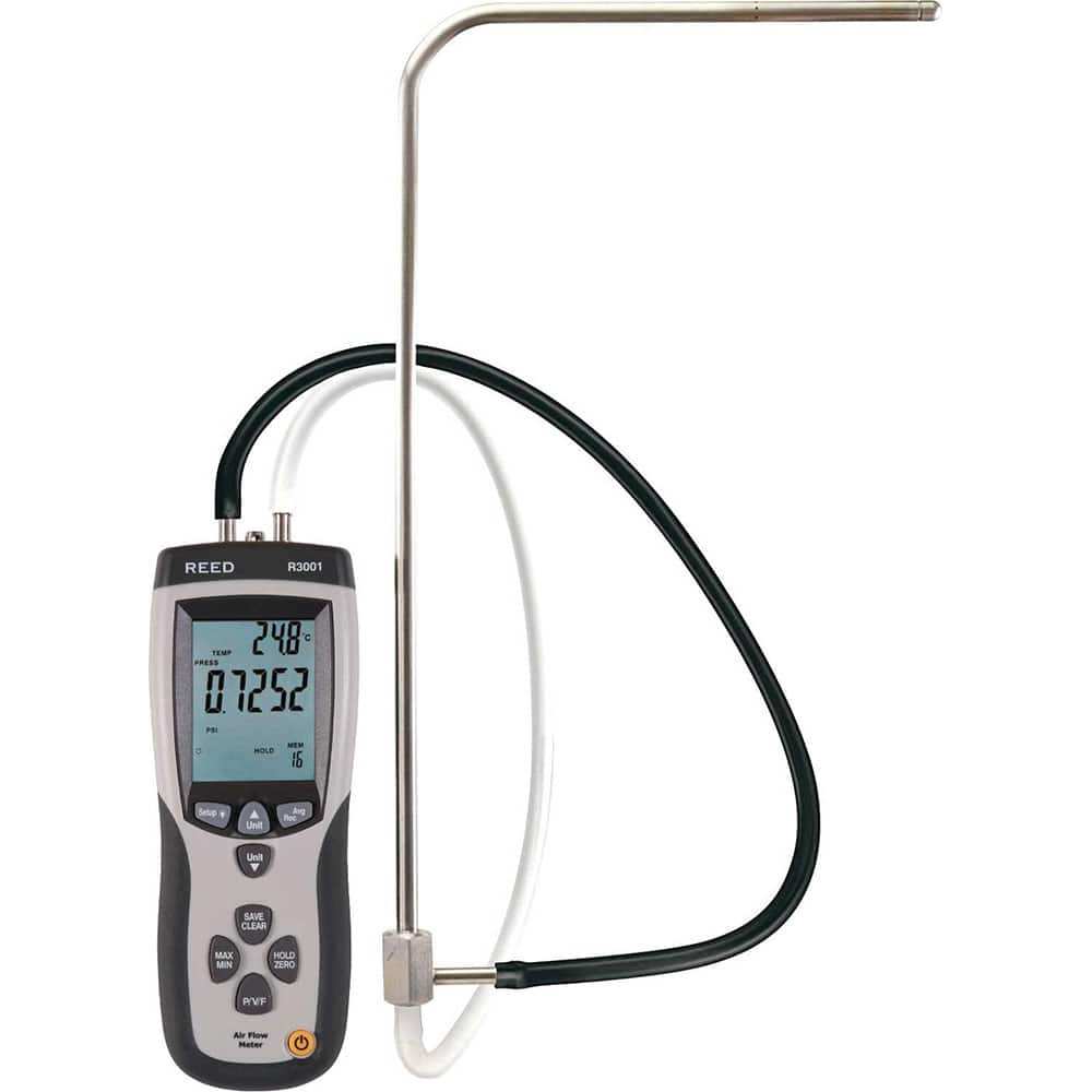REED Instruments R3001 Airflow Meters & Thermo-Anemometers; Min Air Velocity ft/min (Feet): 200 ; Min Air Velocity km/hr: 1.000 ; Min Air Velocity knots: 2.000 ; Min Air Velocity mph: 2.2400 ; Maximum Air Velocity km/hr: 288.0 ; Maximum Air Velocity Knots: 154.6 