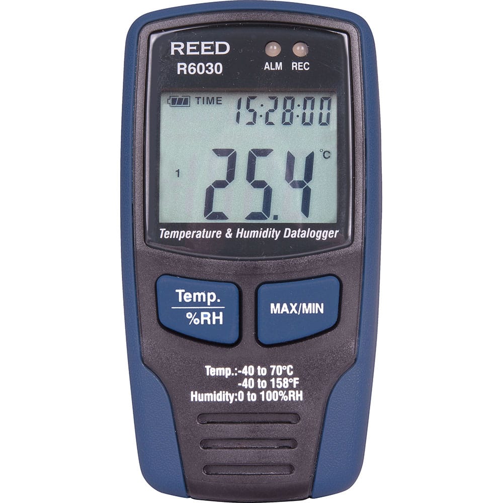 REED Instruments R6030 Thermometer/Hygrometers & Barometers; Minimum Relative Humidity (%): 0 ; Maximum Relative Humidity (%): 100.00 ; Minimum Temperature (C): -40.00 ; Minimum Temperature (F): -40.000 ; Maximum Temperature (C): 70.00 ; Maximum Temperature (F): 158.000 