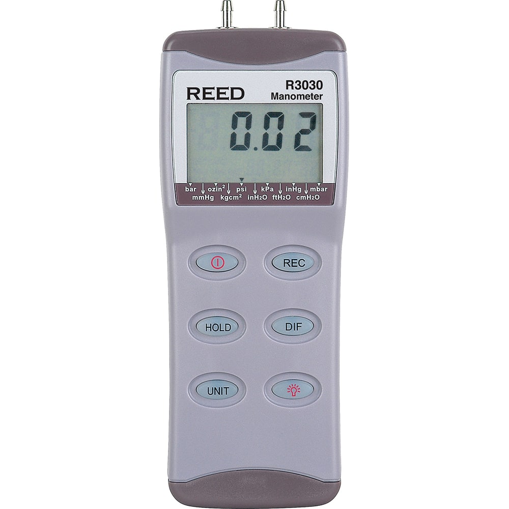 REED Instruments R3030 Differential Pressure Gauges & Switches; Type: Differential Pressure Manometer ; Maximum Pressure (psi): 30.00 ; Accuracy (Percentage): 10.3% FS ; Maximum Water Column (Decimal Inch): 830.40 ; Temperature Range: 32 to 1220F 