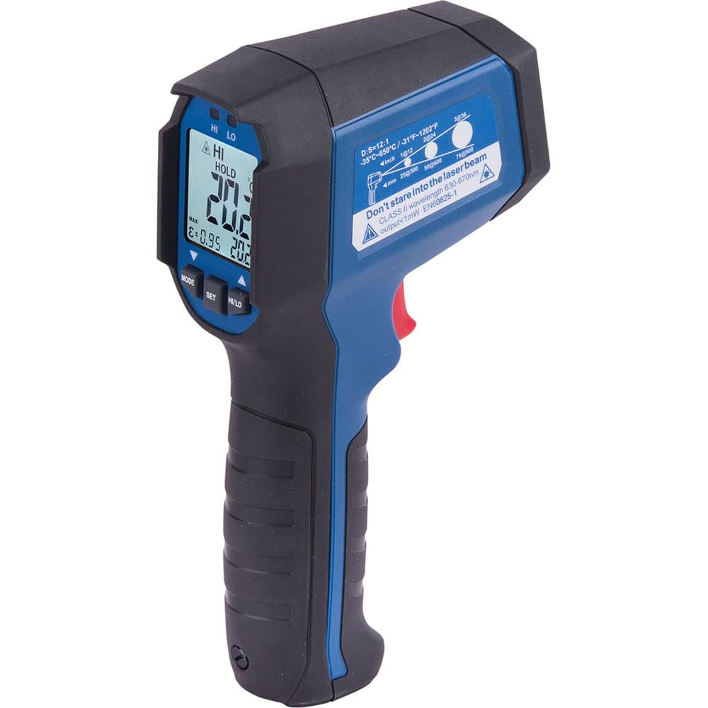 REED Instruments R2310 Infrared Thermometers; Resolution: 0.1 ; Power Supply: 9V Battery ; Distance to Spot Ratio: 12:1 ; Minimum Temperature (C - 2 Decimals): -35.00 ; Minimum Temperature (Deg F - 3 Decimals): -31.00 ; Maximum Temperature (F) ( - 0 Decimals): 1202.00 