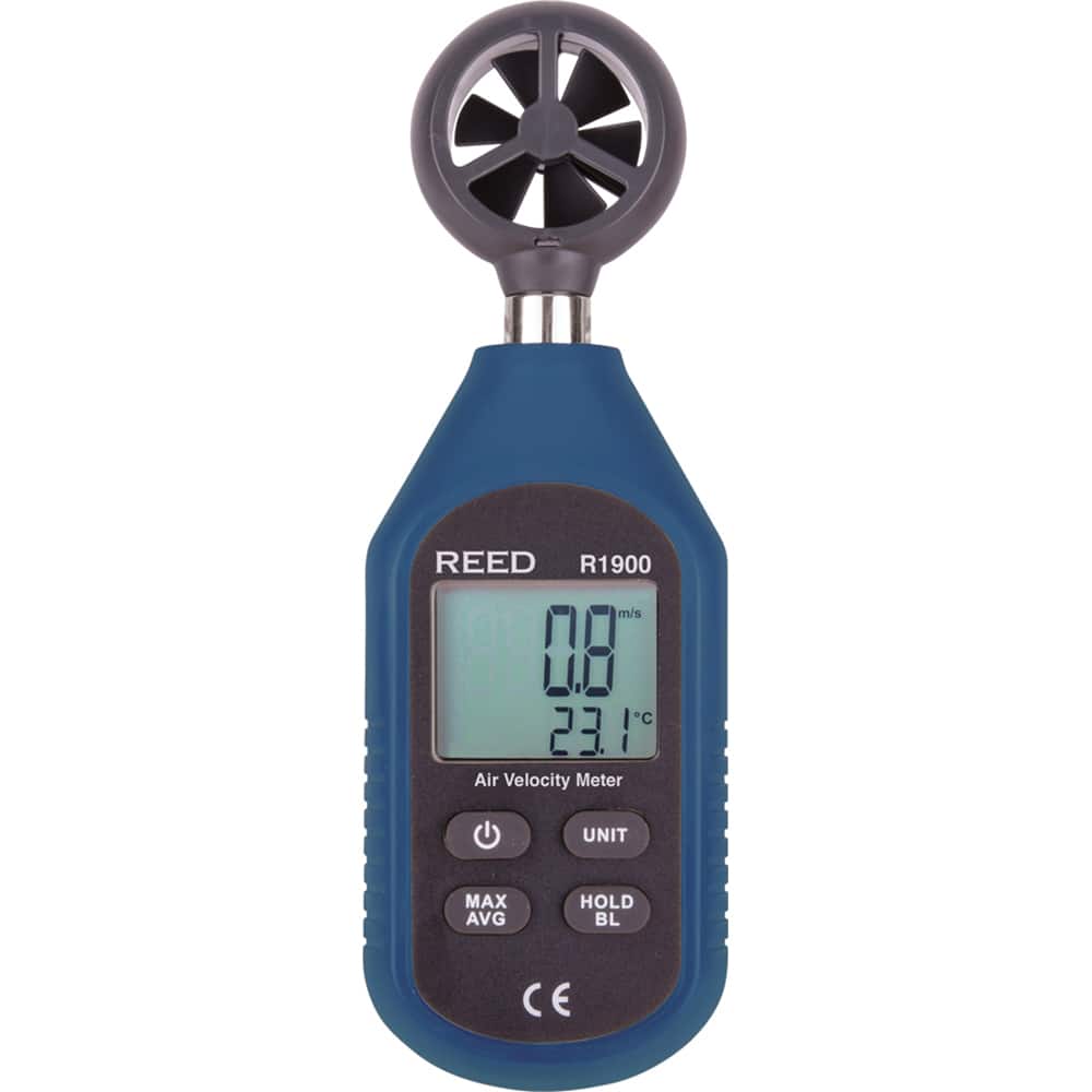 REED Instruments R1900 Airflow Meters & Thermo-Anemometers; Maximum Air Velocity ft/min (Feet): 5905 ; Min Air Velocity ft/min (Feet): 78 ; Min Air Velocity km/hr: 0.000 ; Min Air Velocity knots: 0.700 ; Min Air Velocity mph: 0.8000 ; Maximum Air Velocity km/hr: 108.0 