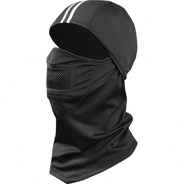 Occunomix SS260-BK-STR Balaclavas; Balaclava Type: Cold Weather ; Color: Black ; Material: Polyester; Spandex ; Pattern: Mesh ; Features: Breathable; Hinged Design; Machine Washable; Performance Fleece; Reflective Stripe; UPF+50 Rating ; Size: Universal 