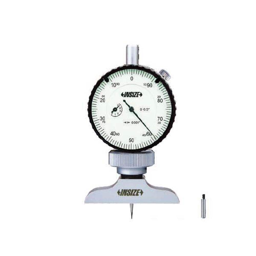 Insize USA LLC 2341-E1 Dial Depth Gages; Maximum Measurement (Inch): 1.2 ; Graduation (Decimal Inch): 0.0010 ; Base Length (Inch): 2-1/2 ; Calibrated: Yes ; Traceability Certification Included: None ; Range Per Revolution (Decimal Inch): 0.0010 