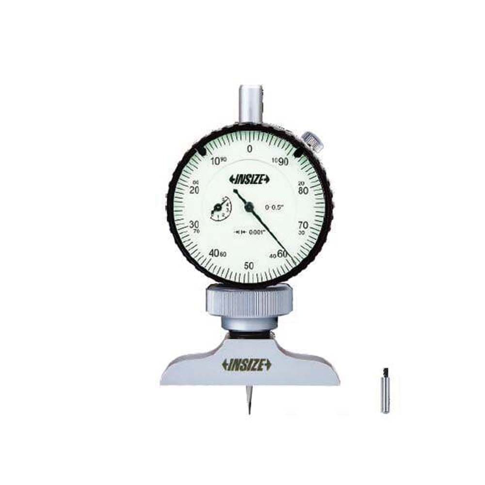 Insize USA LLC 2341-E1 Dial Depth Gages; Maximum Measurement (Inch): 1.2 ; Graduation (Decimal Inch): 0.0010 ; Base Length (Inch): 2-1/2 ; Calibrated: Yes ; Traceability Certification Included: None ; Range Per Revolution (Decimal Inch): 0.0010 Image