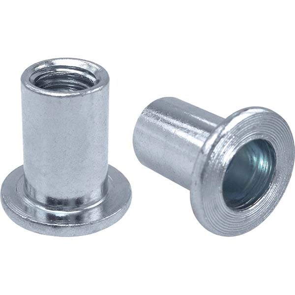 Rivet Nuts; Nut Type: Open End ; Material: Aluminum ; Minimum Grip: 0.02 ; Maximum Grip: 0.08 ; Finish: Zinc Plated ; Thread Size: 1/4 - 20