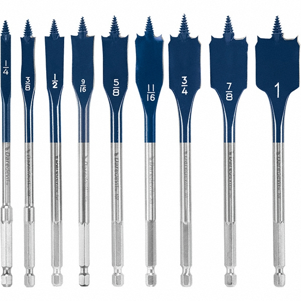 Bosch Drill Bit Set Spade Drill Bits, 9 Pc, 0.25" to 1" Drill Bit