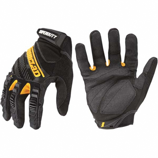 Work Gloves: ironClad SDG2, Size X-Large, Terry Lined, Terrycloth, Impact - Black, Pair