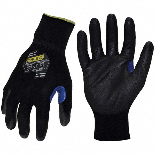 Work Gloves: ironClad COMMAND, Size Small, Polyurethane-Coated Nylon & Spandex, General Purpose - Black, Nylon & Spandex Lined, Textured Grip, Pair