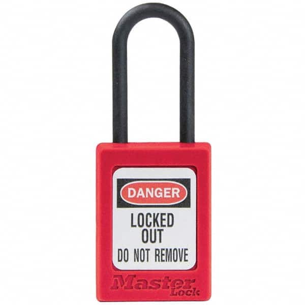 Master Lock S32RED Lockout Padlock: Keyed Different, Thermoplastic, Steel Shackle, Red 