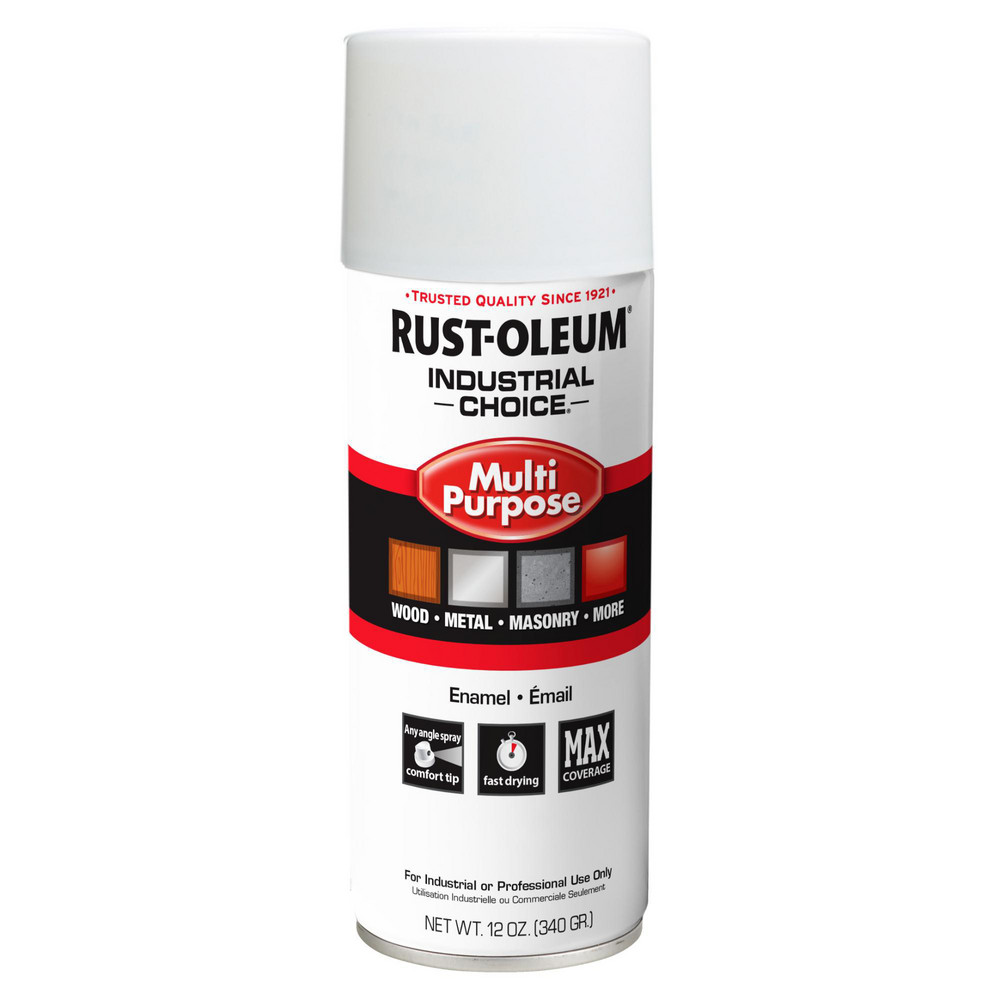 Enamel Spray Paint: White, Gloss, 12 oz - Use on Industrial Maintece, Metal, Wood, Concrete & Masonry & More