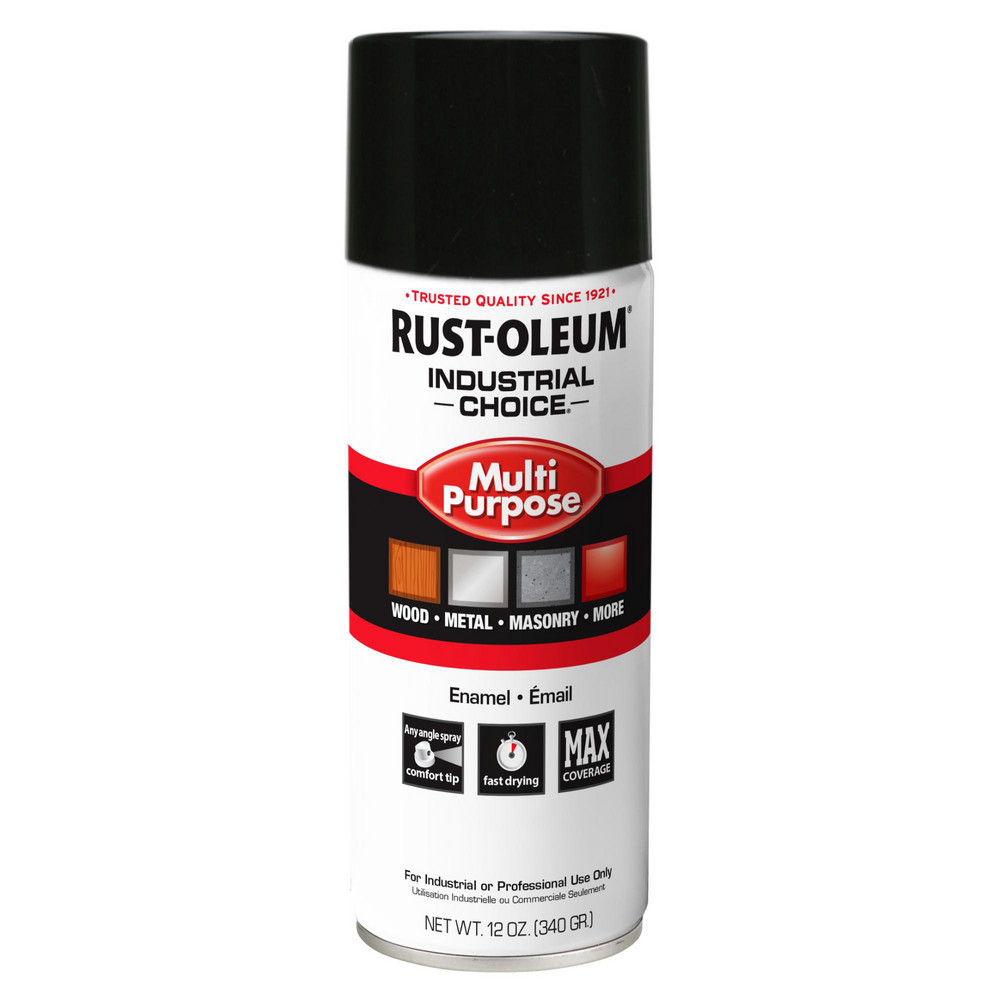 Enamel Spray Paint: Black, Gloss, 12 oz - Use on Industrial Maintece, Metal, Wood, Concrete & Masonry & More
